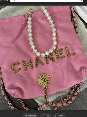 Pink Quilted Shoulder Bag with Pearl Strap and Gold Chain